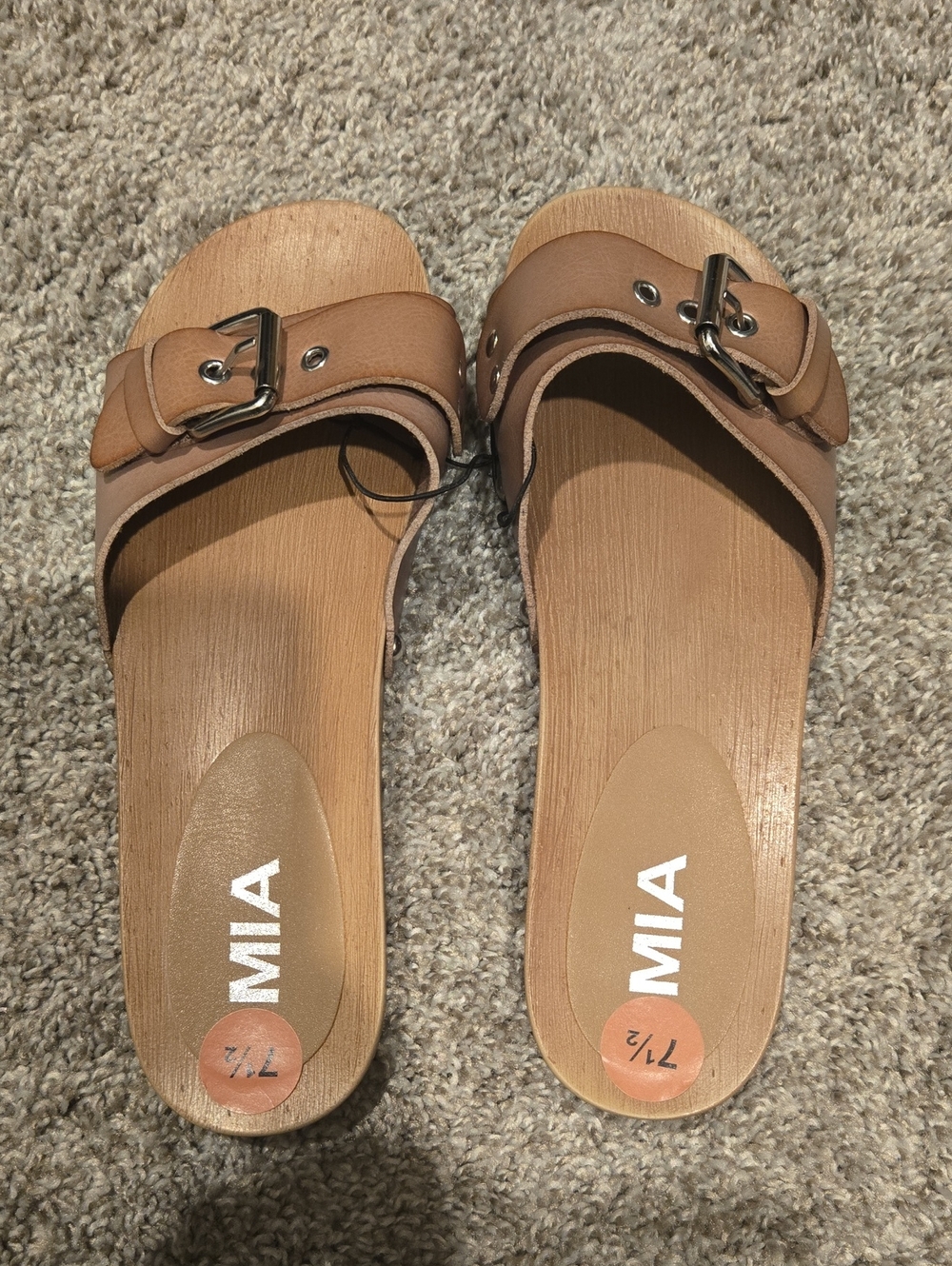 MIA Tan Buckle Slide Mules